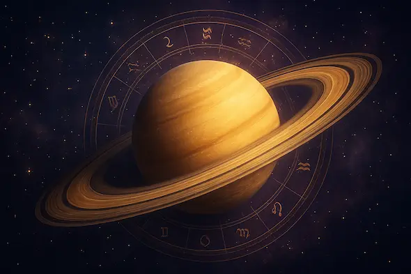 Satürn 3. evde konulu satürn gezegeni illüstrasyonu